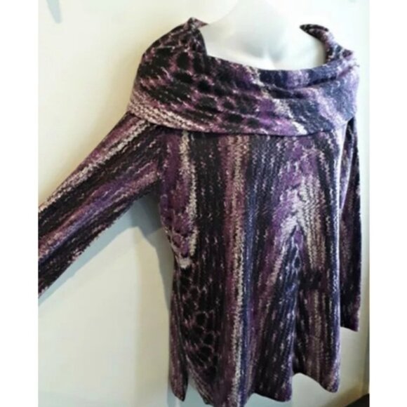 3/$20 Laura Cowl Neck Snake Print Knit Light Sweater Fall Pullover Purple Python - Picture 9 of 11